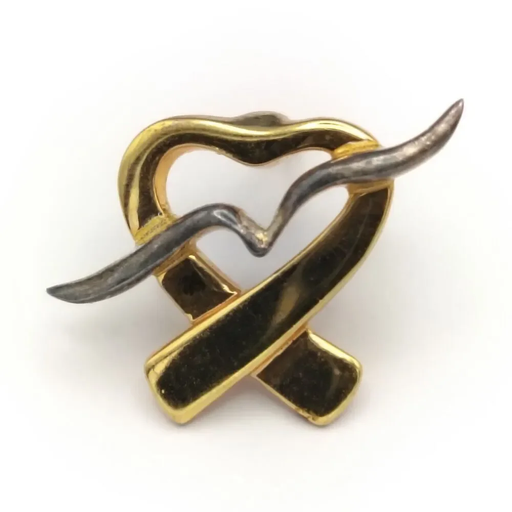Heart Seagull Vintage Pin Brooch Gold Tone